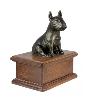 Bulterier niska urna z siedzącą figurką z żywicy Art-Dog