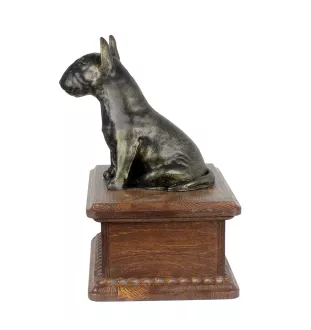 Bull Terrier - urne pour les cendres d'un chien avec une statuette, urne personnalisée en bois, petite urne pour les cendres de chien de la marque Art-Dog