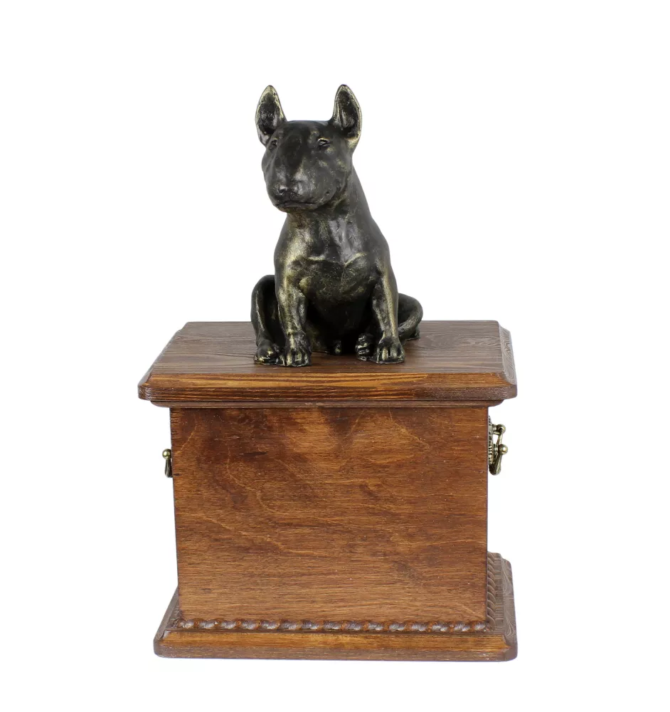Bull Terrier, Bullterrier - Hund Ascheurne, Holzurne mit Hundesilhouette, klassische Hund Ascheurne von der Marke Art-Dog