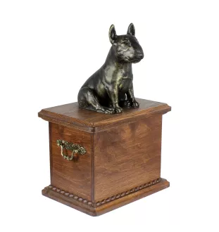 Bull Terrier, Bullterrier - Hund Ascheurne, Holzurne mit Hundesilhouette, klassische Hund Ascheurne von der Marke Art-Dog
