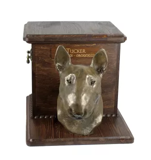 Bull Terrier, Bully - large urn for dog ashes, wooden urn with dog head, box for dog ashes by Art-Dog brand