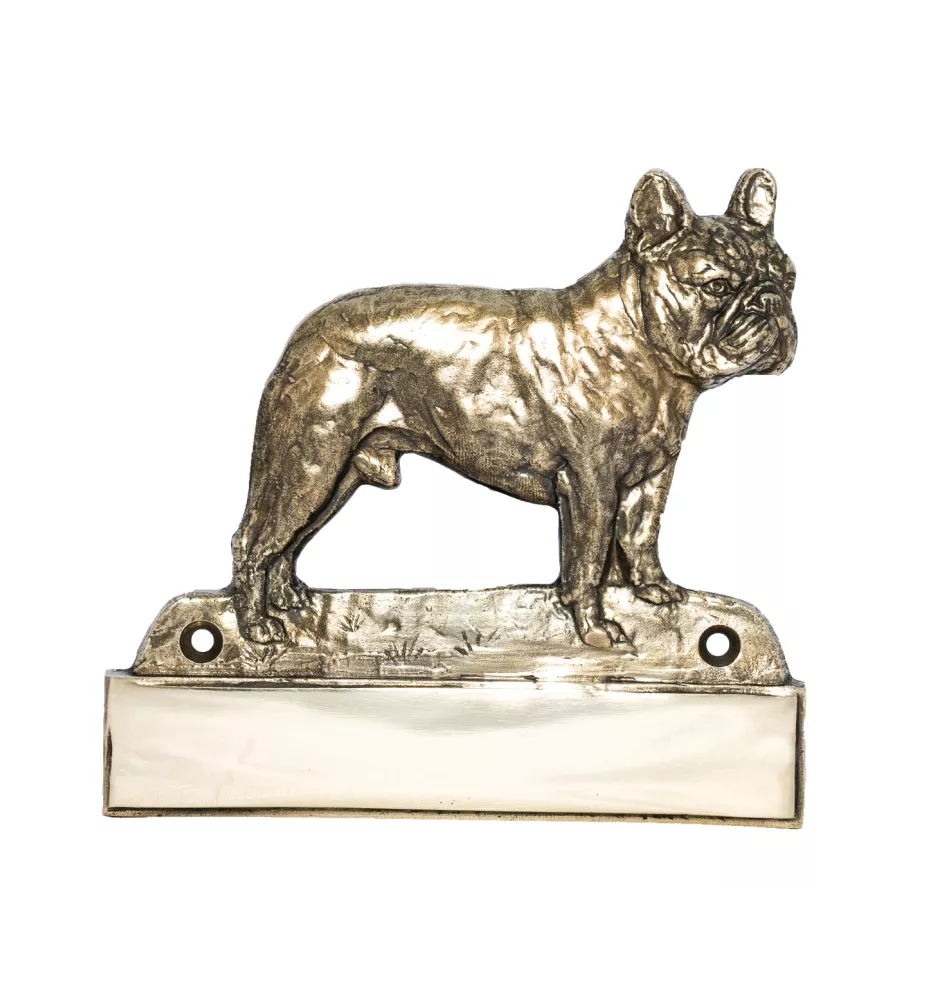 Französische Bulldogge - Haustürschild mit Hund, Messingschild mit Namen, personalisiertes Türschild mit Markennamen Art-Dog