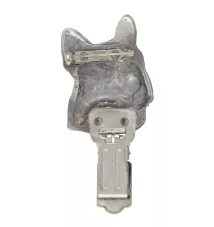 Französische Bulldogge - Brosche mit Clip, Startnummernhalter, versilberte Anstecknadel für Hundeausstellungen der Marke Art-Dog