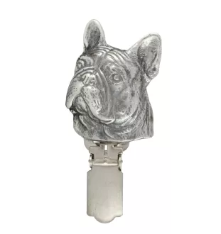 French Bulldog, Frenchie - brooch with a clip, holder for a start number, silver-plated dog show pin from the Art-Dog brand