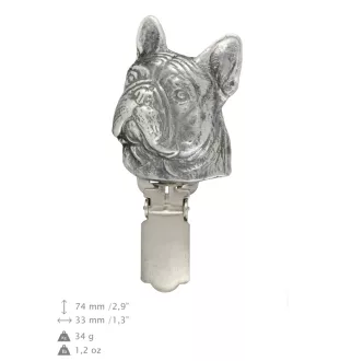 Französische Bulldogge - Brosche mit Clip, Startnummernhalter, versilberte Anstecknadel für Hundeausstellungen der Marke Art-Dog
