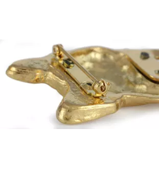 Französische Bulldogge - Brosche mit Clip, vergoldeter Startnummernhalter, elegante Hundeaustellungsnadel der Marke Art-Dog