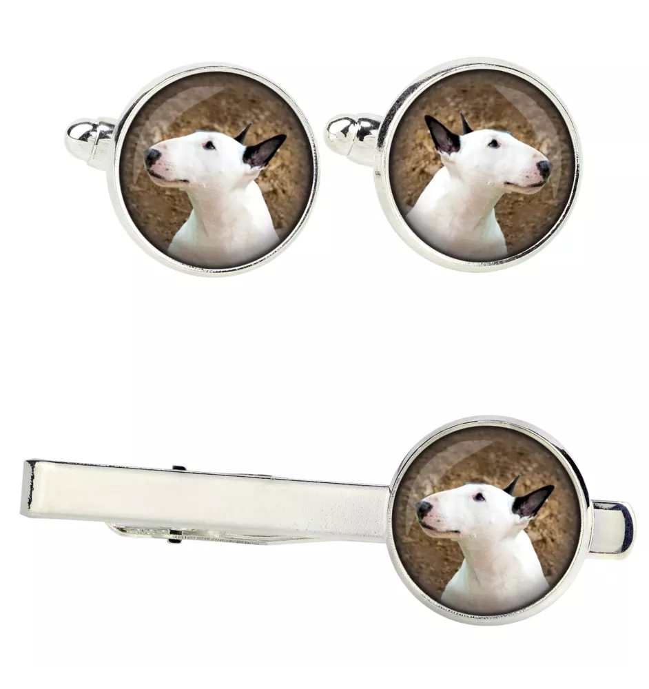 Bull Terrier, Bullterrier Ärmelknöpfe und Krawatte mit Ihrem Foto, Anzugaccessoire, Herrenschmuck der Marke Art-Dog