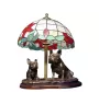 Französische Bulldogge - Lampe mit einem Lampenschirm aus Tiffanyglas, Tischlampe mit einer Hunde-Statuette, Inneneinrichtung im Retro-Stil der Marke Art-Dog