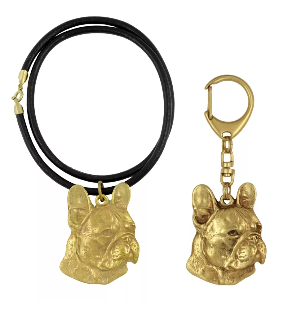 French Bulldog, Frenchie I - keychain and necklace with a dog in a box, high-quality gold-plated product, Art-Dog brand