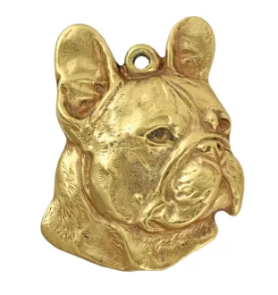 Bouledogue français I - porte-clés et collier avec chien dans une boîte, produit plaqué or de haute qualité, marque Art-Dog
