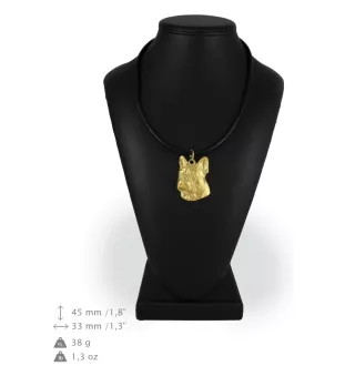 Bouledogue français II - porte-clés et collier avec chien dans une boîte, produit plaqué or de haute qualité, marque Art-Dog