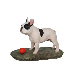 Französische Bulldogge mit Ball - bemalte Figur, Statue, Skulptur, vom Künstler hergestellt, Marke Art-Dog
