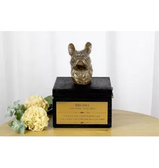 Französische Bulldogge - eine Urne mit Gravur und Hundeskulptur, letzter Abschied, handgefertigtes Produkt der Marke Art-Dog