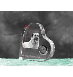 Anatolian Shepherd Dog, Turkish Kangal Dog - crystal clock with a dog picture, heart-shaped shelf clock, personalized standing clock by Art-Dog brand