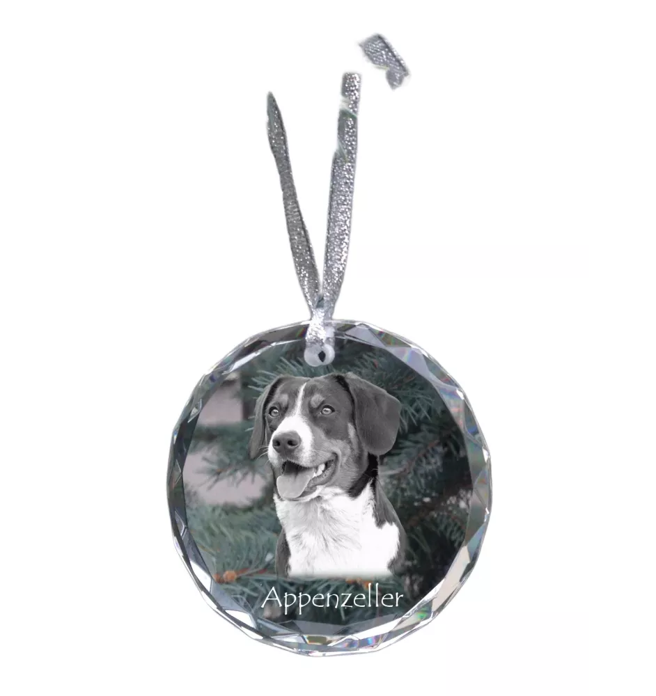 Bouvier Appenzellois, Bouvier de l'Appenzell - boule de Noël en cristal avec une photo, photo de chien dans le cristal, décoration personnalisée pour sapin de Noël de la marque Art-Dog