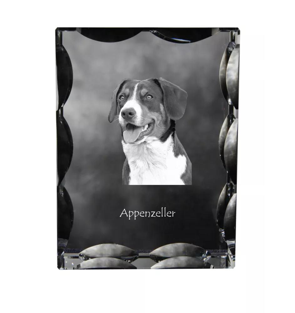 Appenzeller Sennenhund, Appenzellerhund - Kristall mit einem Hundebild, Glasstatuette mit einem Bild, einzigartiger Bilderrahmen der Marke Art-Dog
