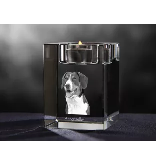 Bouvier Appenzellois, Bouvier de l'Appenzell - Bougeoir avec photo de chien, porte bougie en cristal, cadeau personnalisé par la marque Art-Dog