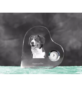 Appenzeller Sennenhund, Appenzellerhund - Kristalluhr mit einem Hundebild, Herzregal-Uhr, personalisierte Standuhr der Marke Art-Dog