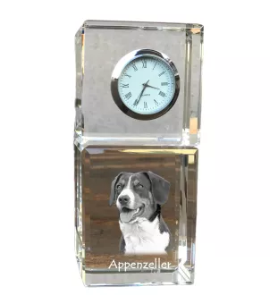 Appenzeller Sennenhund, Appenzellerhund - Kristalluhr mit Foto, Hundebild im Kristall, personalisierte Schreibtischuhr von Art-Dog.