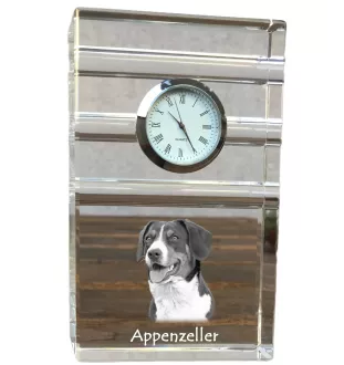 Appenzell Cattle Dog, Appenzeller Sennenhund - glass clock with a photo, photo of a dog in crystal, personalized standing office clock by Art-Dog brand