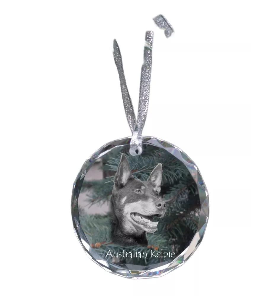 Kelpie Australien, Australian Kelpie - boule de Noël en cristal avec une photo, photo de chien dans le cristal, décoration personnalisée pour sapin de Noël de la marque Art-Dog