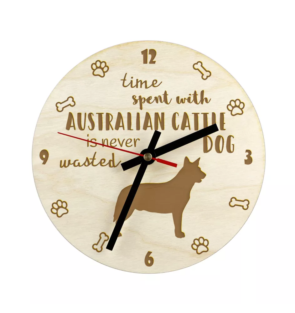 Australischer Treibhund, Australian Cattle Dog, Blue Heeler - Hundeuhr, Holzuhr, Wanduhr für Hundefreunde, Tisch- und Regaluhr, Art-Dog
