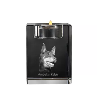 Australian Kelpie, Barb, Farmer Dog - Candle holder with dog photo, crystal tealight holder, personalised gift by Art-Dog brand