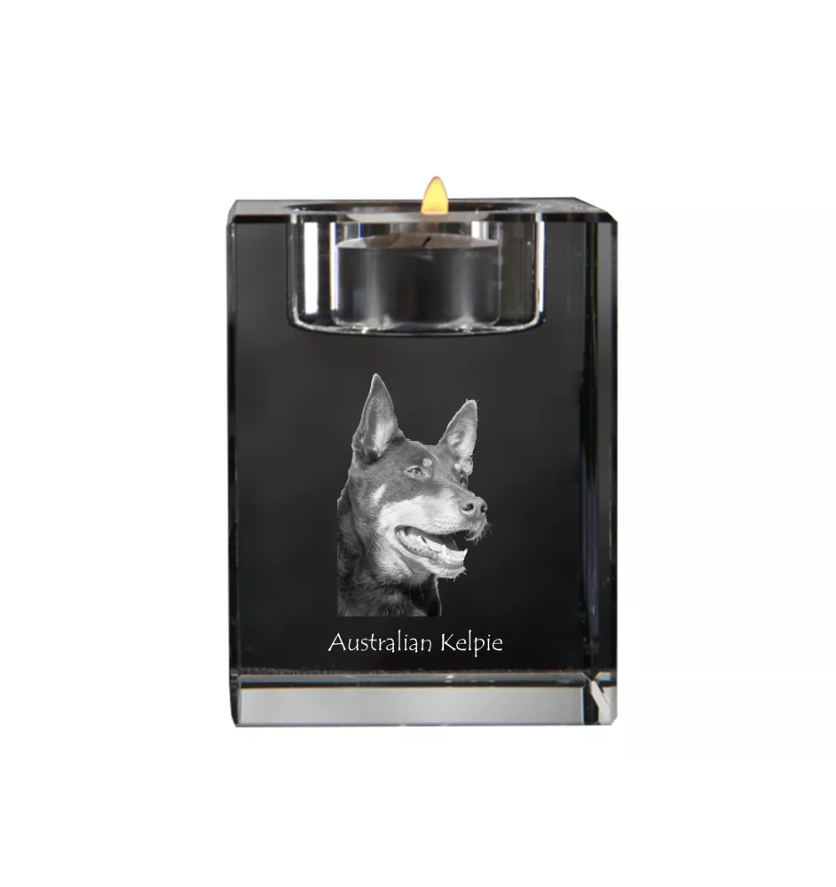 Australian Kelpie, Barb, Farmer Dog - Candle holder with dog photo, crystal tealight holder, personalised gift by Art-Dog brand