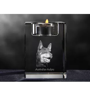 Australian Kelpie, Barb, Farmer Dog - Candle holder with dog photo, crystal tealight holder, personalised gift by Art-Dog brand