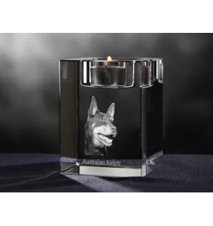 Kelpie Australien, Australian Kelpie - Bougeoir avec photo de chien, porte bougie en cristal, cadeau personnalisé par la marque Art-Dog
