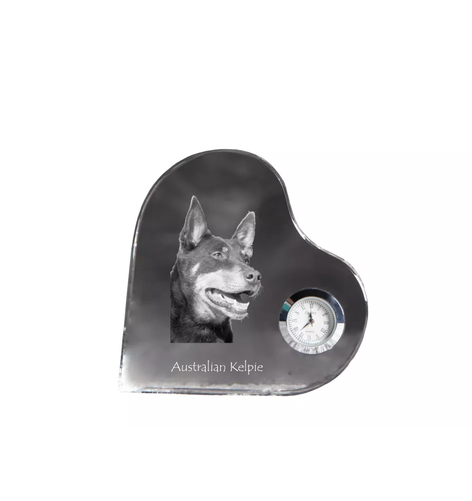 Australian Kelpie, Australischer Schäferhund, Barb - Kristalluhr mit einem Hundebild, Herzregal-Uhr, personalisierte Standuhr der Marke Art-Dog