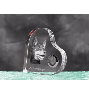 Australian Kelpie, Australischer Schäferhund, Barb - Kristalluhr mit einem Hundebild, Herzregal-Uhr, personalisierte Standuhr der Marke Art-Dog