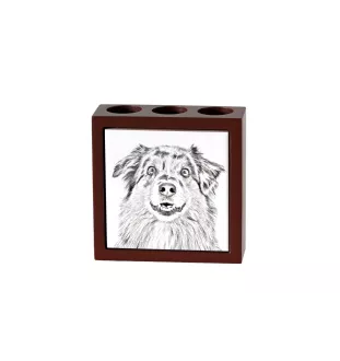 Australischer Schaferhund, Australian Shepherd - Stifthalter mit Hund, Schreibtischorganizer mit Aufdruck, personalisierte Schreibtischdekoration der Marke Art-Dog