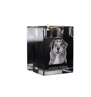 Berger Australien - Bougeoir avec photo de chien, porte bougie en cristal, cadeau personnalisé par la marque Art-Dog