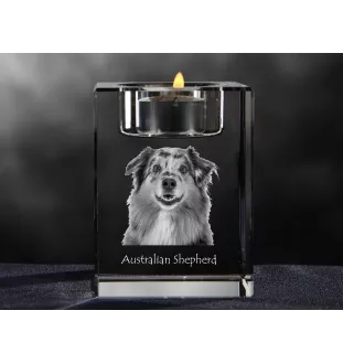 Berger Australien - Bougeoir avec photo de chien, porte bougie en cristal, cadeau personnalisé par la marque Art-Dog