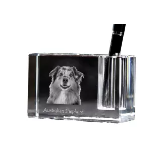Australian Shepherd - Pen stand, crystal organiser with dog photo, unique desk decoration by Art-Dog brand