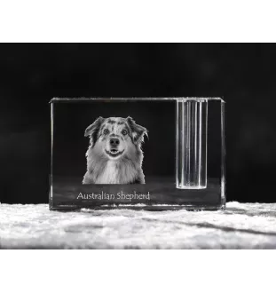 Australischer Schaferhund, Australian Shepherd - Stifthalter, Kristallorganizer mit Hundefoto, einzigartige Schreibtischdekoration der Marke Art-Dog
