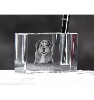 Australischer Schaferhund, Australian Shepherd - Stifthalter, Kristallorganizer mit Hundefoto, einzigartige Schreibtischdekoration der Marke Art-Dog