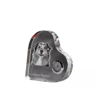 Berger Australien - horloge en cristal avec une photo de chien, horloge de table en forme de cœur, horloge debout personnalisée de la marque Art-Dog