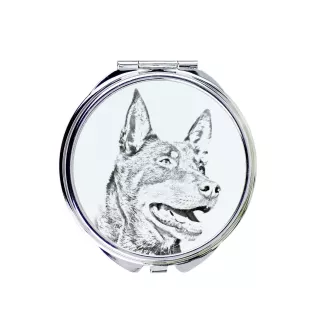 Australian Kelpie, Australischer Schäferhund, Barb - Taschenspiegel mit Hund, personalisierter Taschenspiegel, kompakter Spiegel mit Art-Dog-Logo
