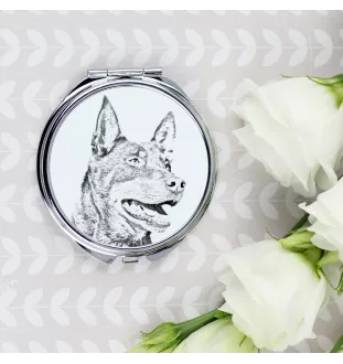 Australian Kelpie, Australischer Schäferhund, Barb - Taschenspiegel mit Hund, personalisierter Taschenspiegel, kompakter Spiegel mit Art-Dog-Logo