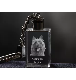 Australian Terrier, Aussie - Crystal key ring with dog photo, illuminated key ring, unique gift by Art-Dog brand