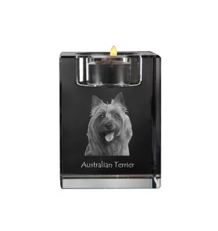 Terrier australien - Bougeoir avec photo de chien, porte bougie en cristal, cadeau personnalisé par la marque Art-Dog