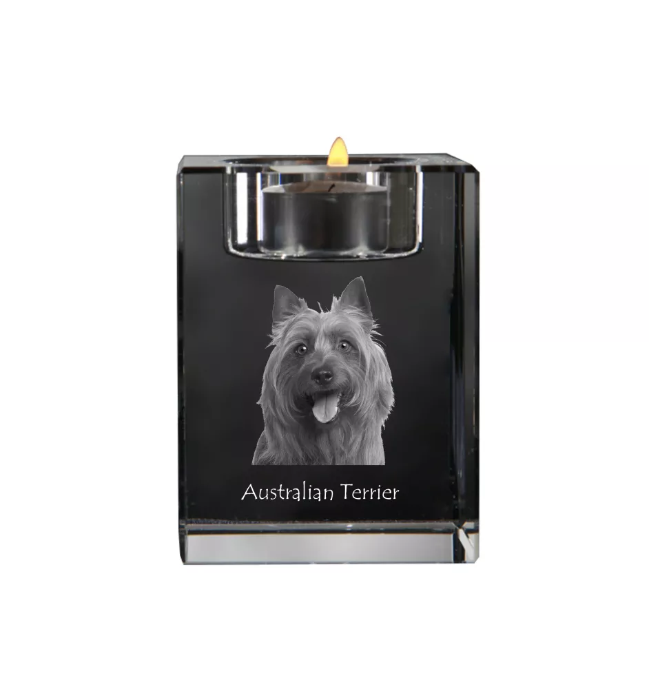 Australian Terrier, Aussie - Candle holder with dog photo, crystal tealight holder, personalised gift by Art-Dog brand