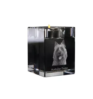 Terrier australien - Bougeoir avec photo de chien, porte bougie en cristal, cadeau personnalisé par la marque Art-Dog