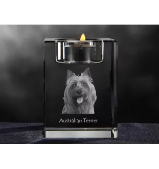 Terrier australien - Bougeoir avec photo de chien, porte bougie en cristal, cadeau personnalisé par la marque Art-Dog