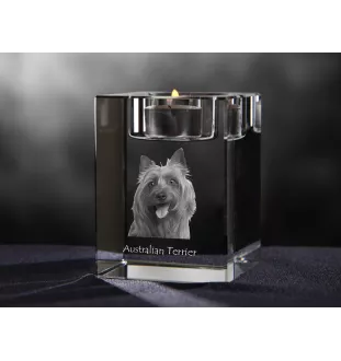 Australian Terrier, Aussie - Candle holder with dog photo, crystal tealight holder, personalised gift by Art-Dog brand