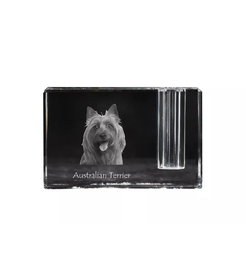 Terrier australien - Porte-stylos, organiseur en cristal avec photo de chien, décoration de bureau unique par la marque Art-Dog