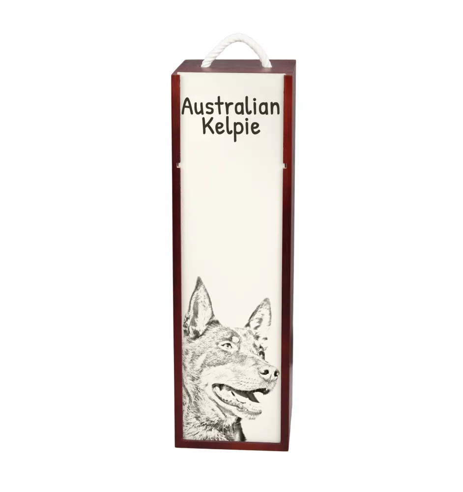 Kelpie Australien, Australian Kelpie - boîte à vin avec chien, boîte à alcool avec graphisme, boîte cadeau personnalisée de la marque Art-Dog