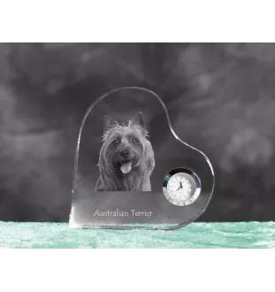 Terrier australien - horloge en cristal avec une photo de chien, horloge de table en forme de cœur, horloge debout personnalisée de la marque Art-Dog